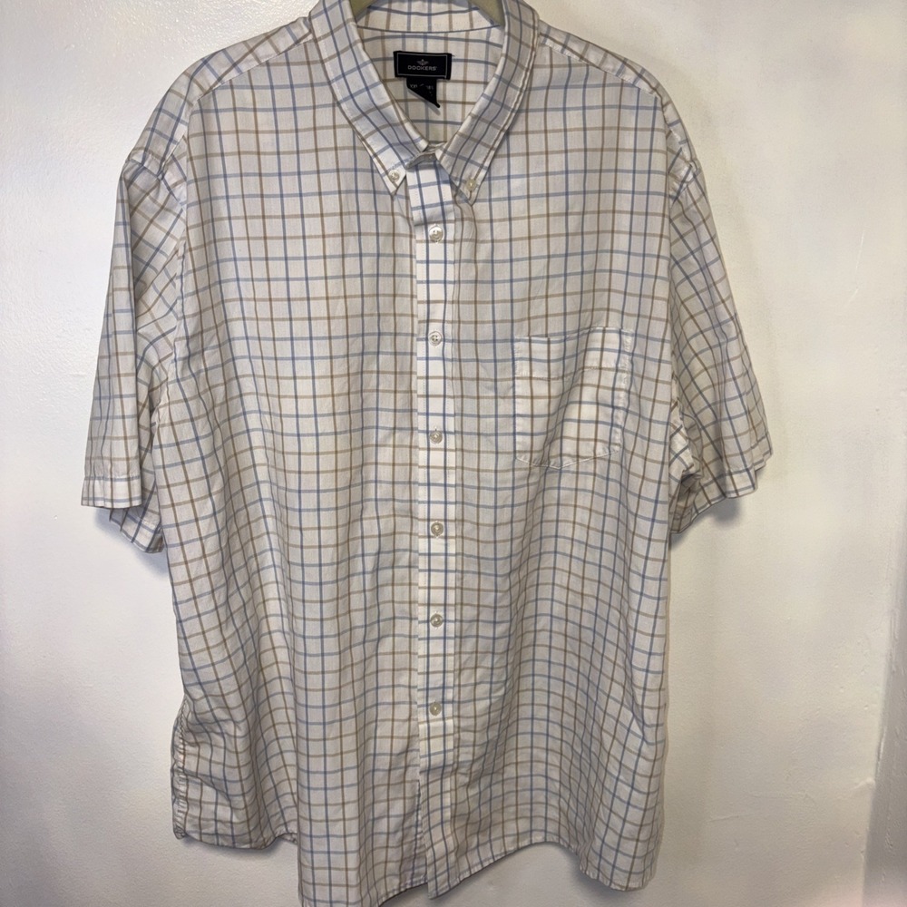 Dockers Short Sleeve Plaid Stain Defender Wrinkle Resistant Shirt‎ Men's Two Xl